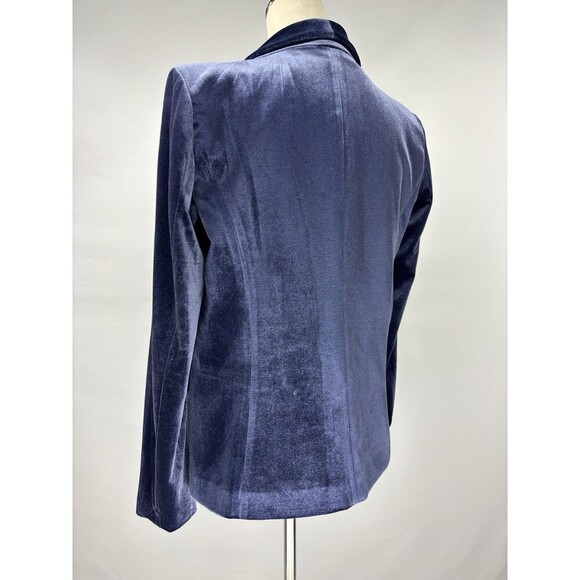 H Halston Velvet Blazer Blue Purple Medium One Button Stretch Pockets - Picture 2 of 11